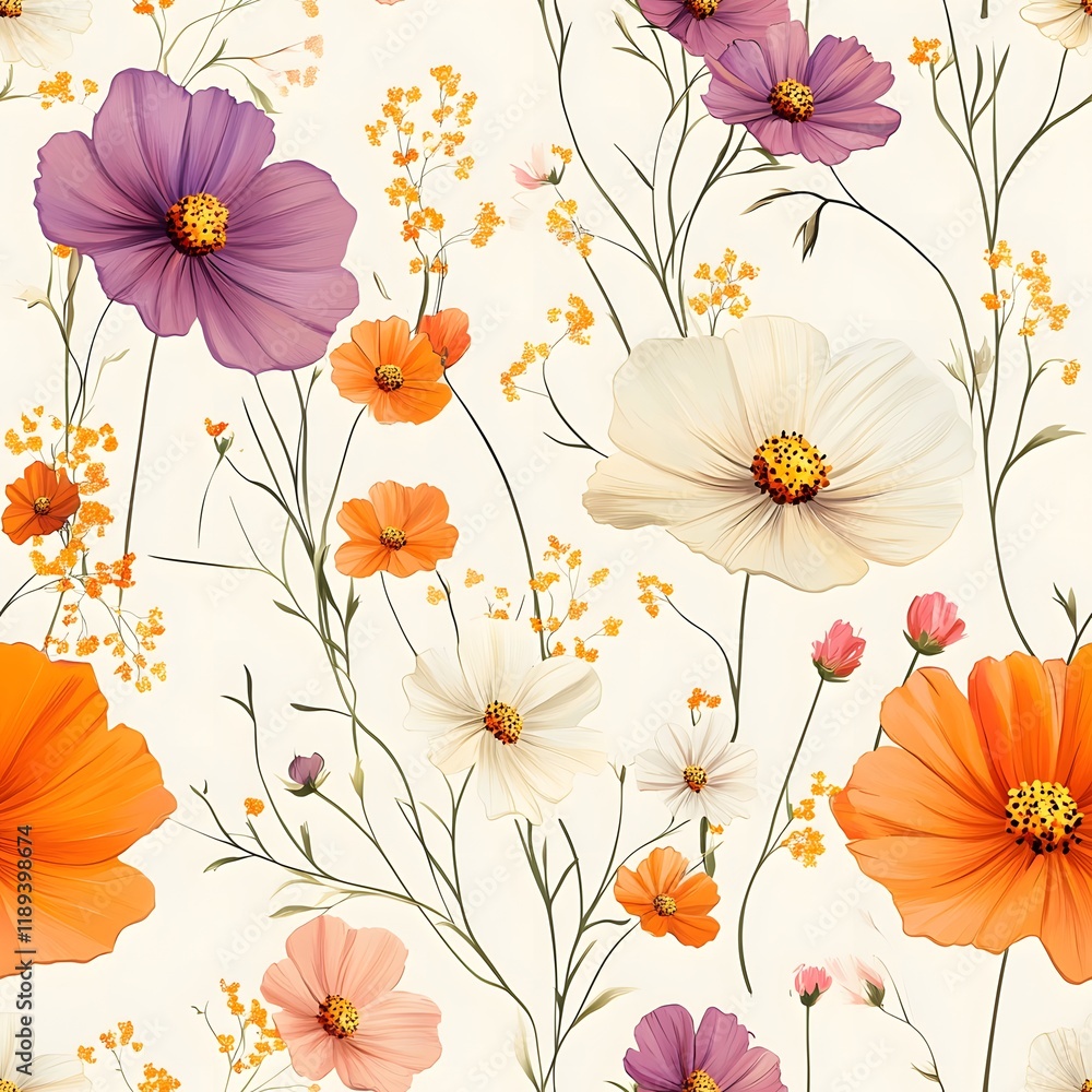Naklejka premium seamless pattern with cosmos flowers