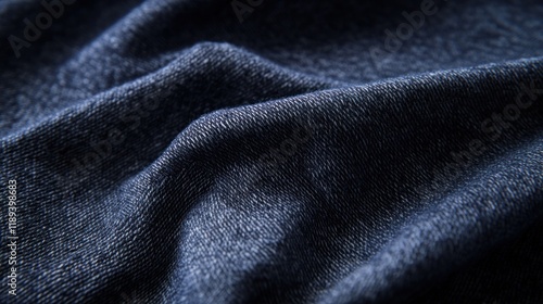 Detailed Close Up Shot of Dark Blue Denim Fabric Texture Background