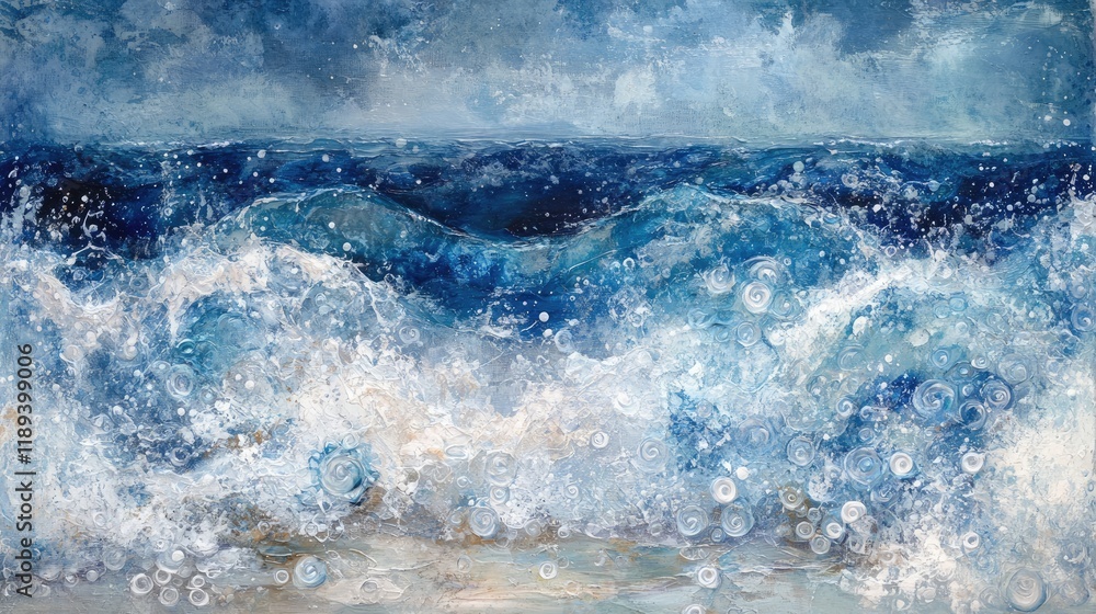 Obraz premium A vibrant depiction of ocean waves, showcasing dynamic movement and shades of blue.