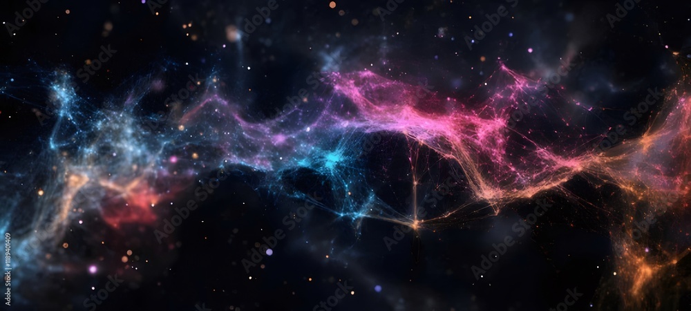 Abstract cosmic nebula with vibrant colors and interconnected nodes. Abstract cosmic nebula with vibrant colors and interconnected nodes.