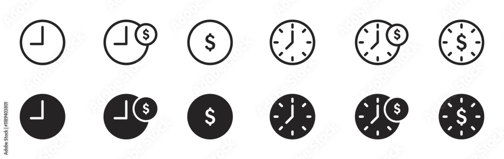 Set of time is money icon. Business and finance management icon .Time is money , business and finance. Vector illustration. EPS10. Set of time is money icon. Business and finance management icon .Time is money , business and finance. Vector illustration. EPS10.