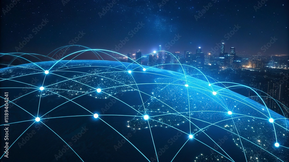 Obraz premium Artificial Intelligence Networks. A set of glowing blue connections fills the dark background