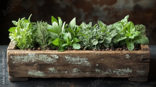 Variety of dried herbs and spices arranged on a textured surface for culinary...