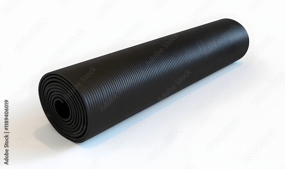 Rolled-up black exercise mat isolated on white. Rolled-up black exercise mat isolated on white.