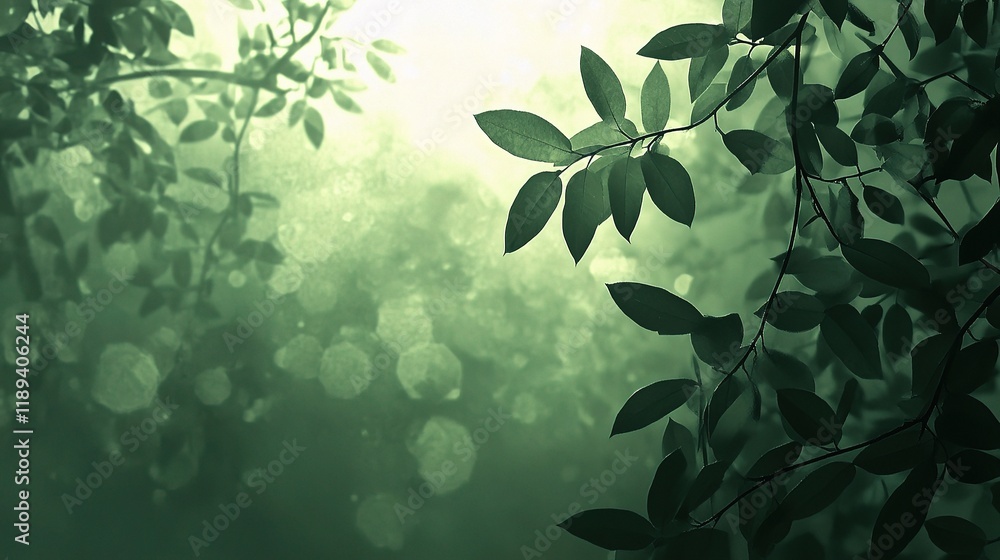Abstract Green Nature Background with Blurred Leaves and Light Abstract Green Nature Background with Blurred Leaves and Light