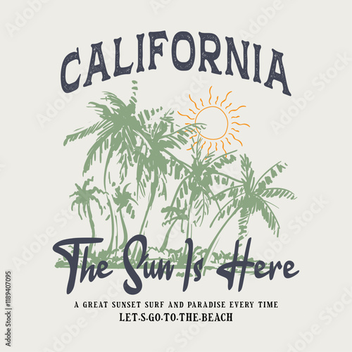 long beach california summer time, summer beach sunshine vector print design artwork, take me to the sunshine, Beach Paradise Print T-shirt Graphics Design, typography slogan on palm trees background