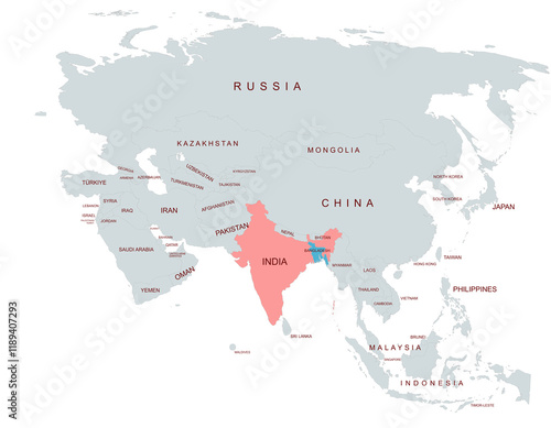 Map Highlighting india and india Among Asian Countries