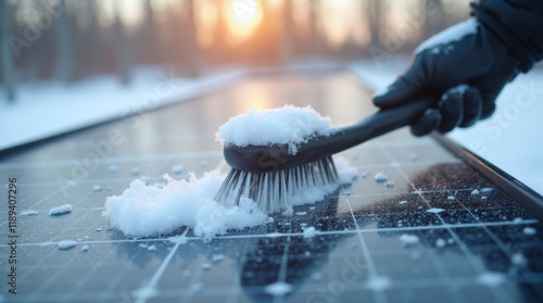 Cleaning Solar Panels from Snow Winter Maintenance photo