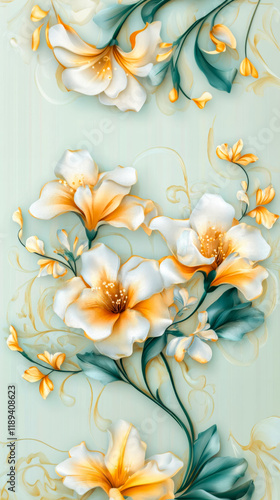 Vertical banner with decorative art nouveau style flowers, 3D pattern with vintage wallpaper or modern style background idea