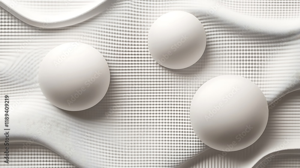 Three White Spheres Resting on a Textured White Surface Three White Spheres Resting on a Textured White Surface