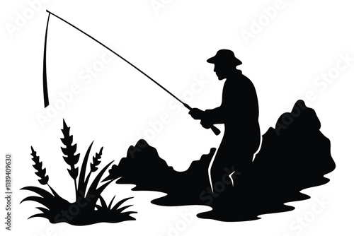 silhouette of a fisherman