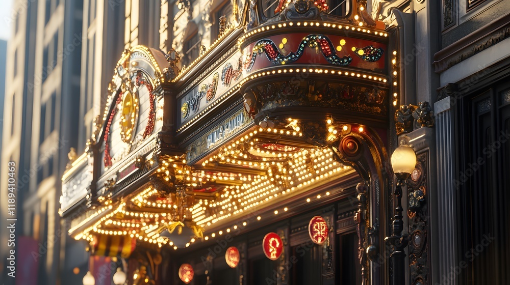 Obraz premium Ornate illuminated theatre marquee architectural detail
