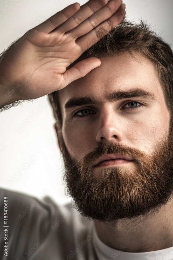 A detailed shot of a bearded man's face, suitable for use in editorial or commercial contexts A detailed shot of a bearded man's face, suitable for use in editorial or commercial contexts