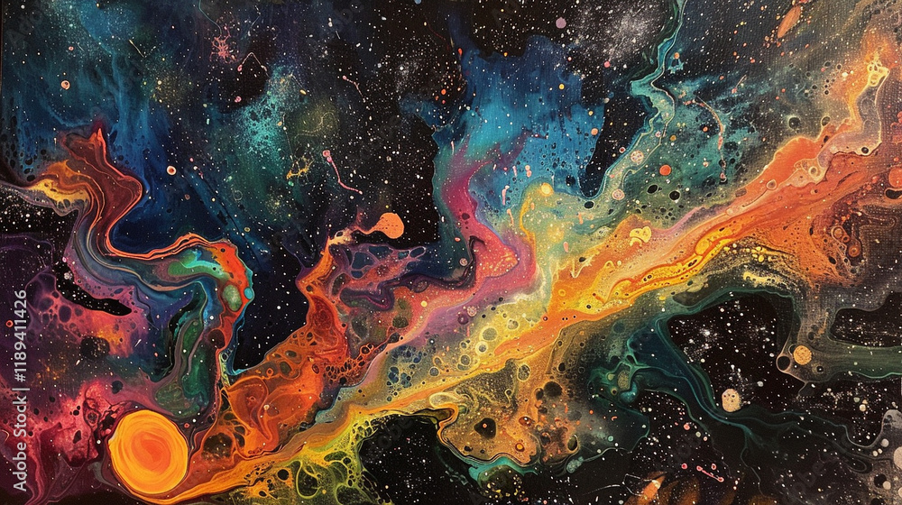 An abstract depiction of a cosmic nebula, with swirling clouds of vibrant colors and sparkling stars, conveying the vastness of the universe An abstract depiction of a cosmic nebula, with swirling clouds of vibrant colors and sparkling stars, conveying the vastness of the universe