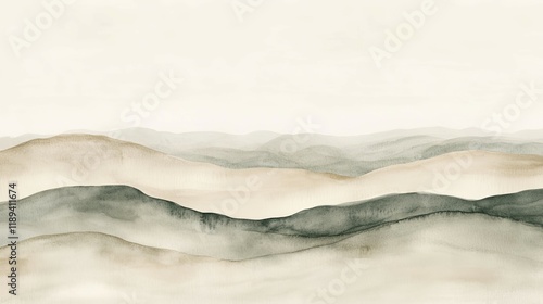 Serene Watercolor Landscape: Subtle Hills in Earthy Tones
