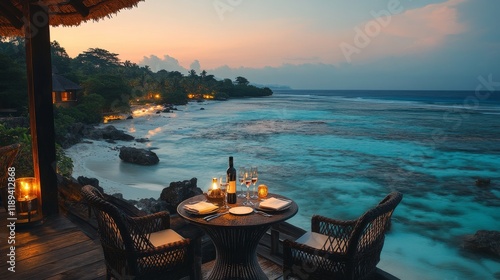 Enjoying wine at sunset on a coastal terrace surrounded by blooming flowers