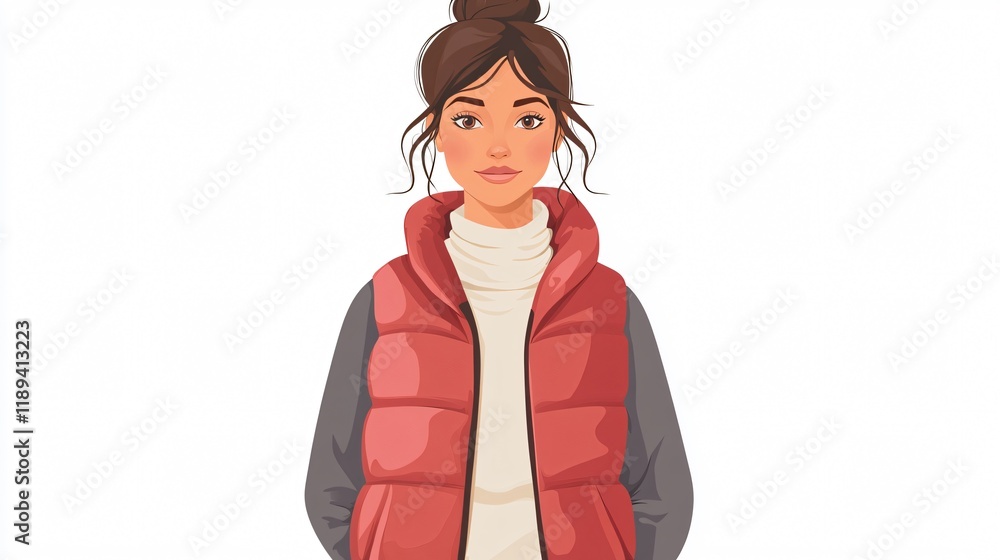 Stylish Woman's Wide Angle Portrait Showing Hairstyle and Cold Vest Stylish Woman's Wide Angle Portrait Showing Hairstyle and Cold Vest