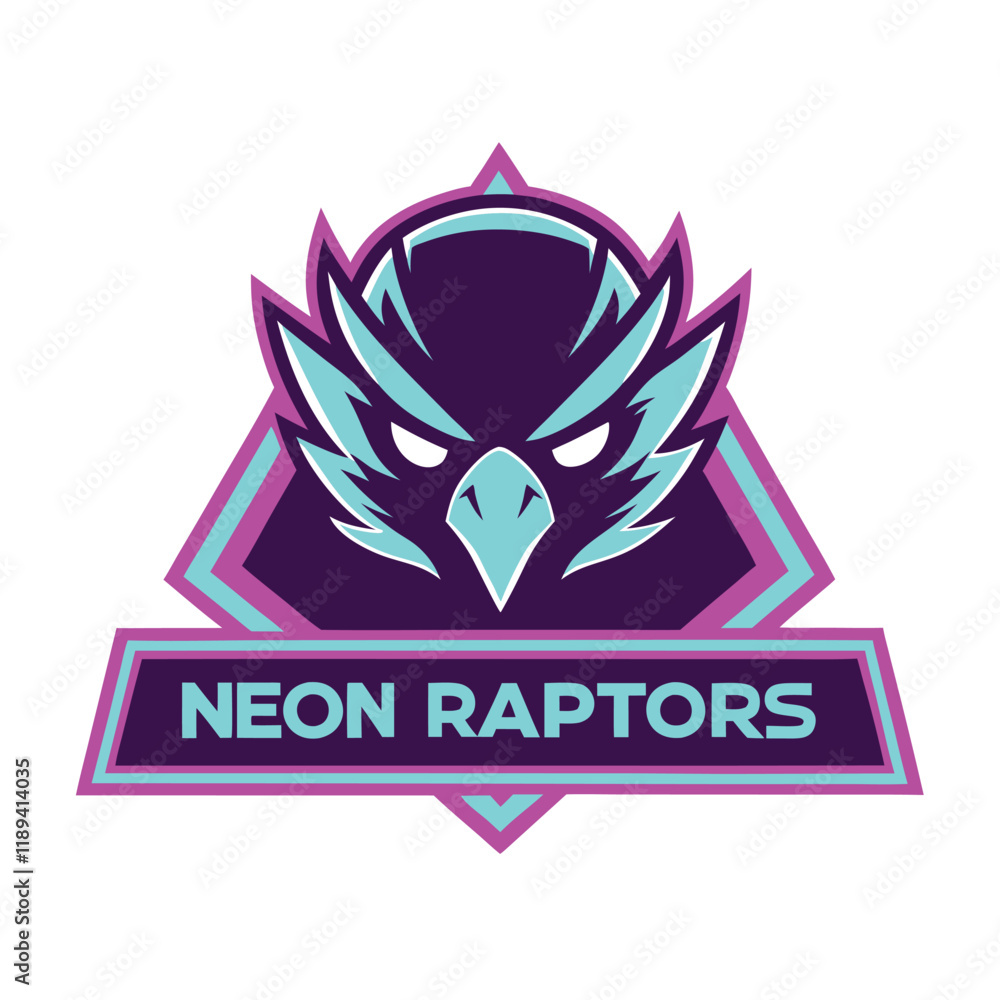 Obraz premium Neon Raptors Logo Vector Design featuring a bold, modern, and vibrant style. Perfect for sports teams and business branding, offering high-quality creative appeal.