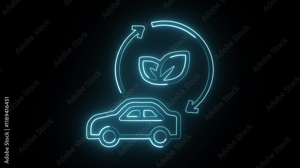 glowing neon electric vehicle icon isolated on black background. HD video motion graphic animation glowing neon electric vehicle icon isolated on black background. HD video motion graphic animation