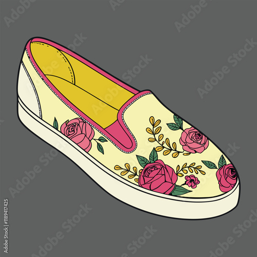 floral ballet flat woman's shoes design vector art illustration
