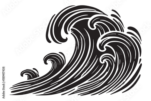 Silhouette illustration of ocean waves