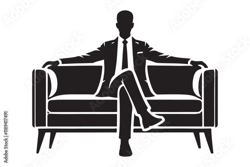 Confident Businessman Silhouette Sitting on a Modern Sofa