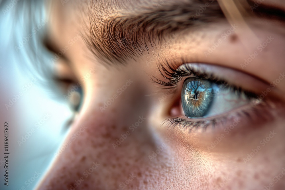 Obraz premium A detailed view of a human eye with blue iris and white pupil