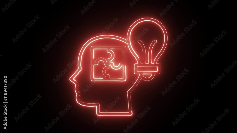 glowing neon logical thinking icon isolated on black background. HD video motion graphic animation glowing neon logical thinking icon isolated on black background. HD video motion graphic animation