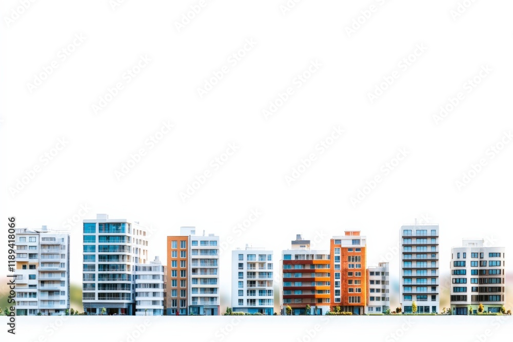 a row of modern apartment buildings on a white background a row of modern apartment buildings on a white background
