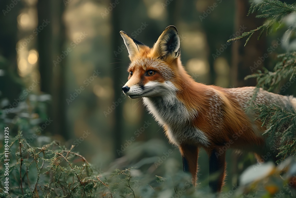 Fototapeta premium Fox Hunting Rabbit in the Forest