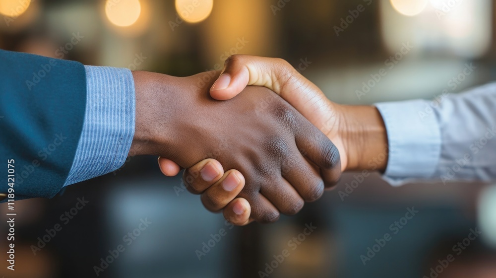 Close-up of two people shaking hands, symbolizing agreement or partnership Close-up of two people shaking hands, symbolizing agreement or partnership