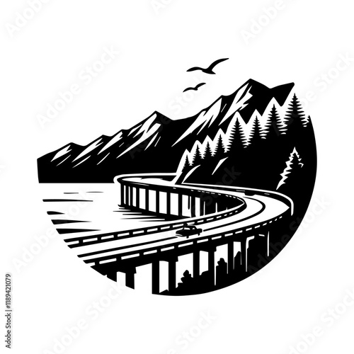 Simple Vector Icon of a coastal drives – Logo Design Illustration