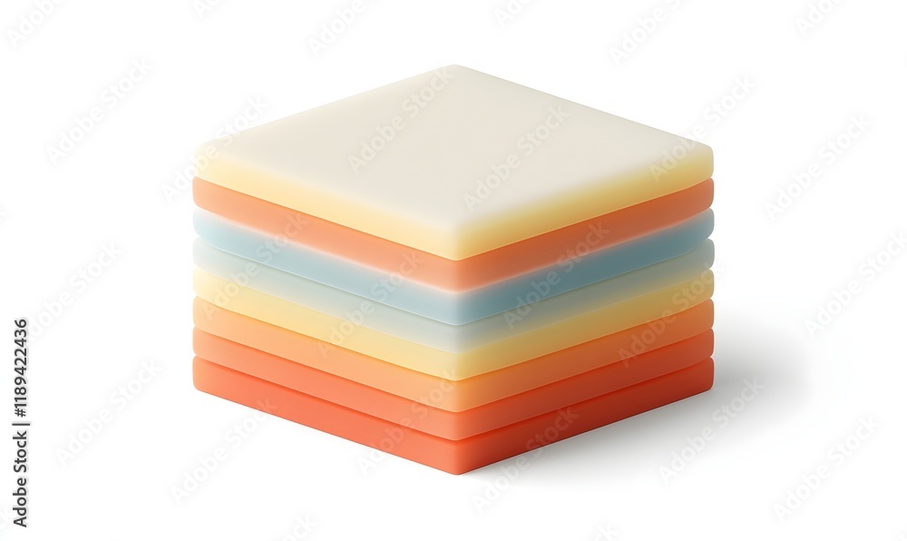 Stack of colorful square layers isolated on white. Stack of colorful square layers isolated on white.