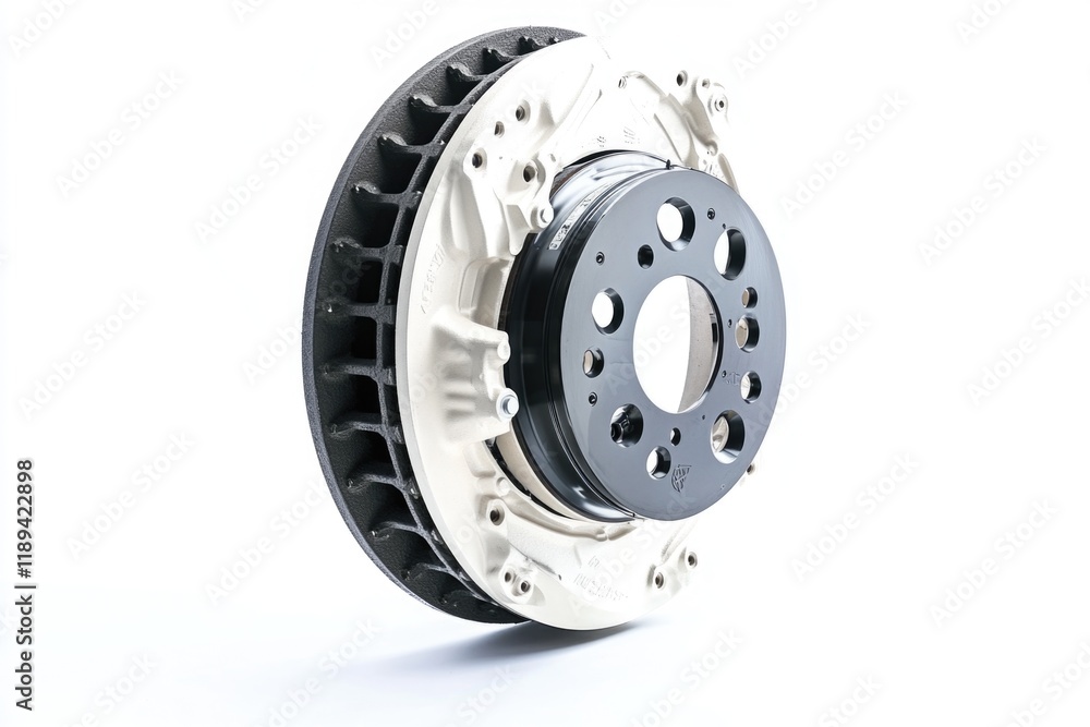 Obraz premium A detailed view of a brake disc on a clean white background