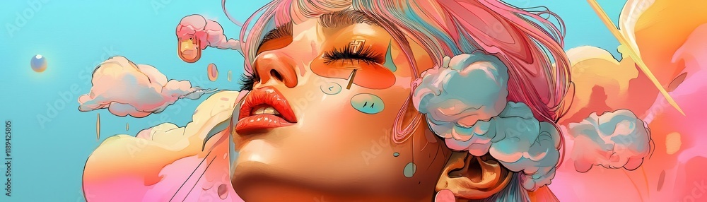 Fototapeta premium A colorful illustration depicting dreams and inner thoughts.