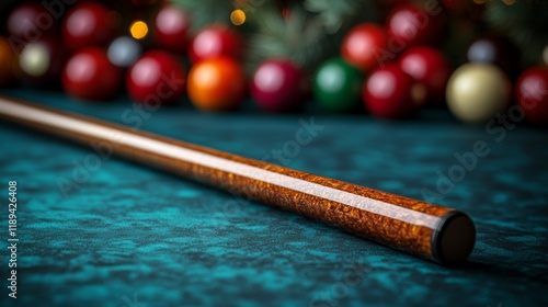 Close-up of a red billiard ball on a green felt table during an indoor game s...
