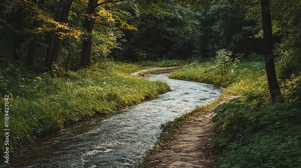Obraz premium The gentle curve of a riverbend, a natural metaphor for lifeÃ¢â‚¬â„¢s unexpected twists and the beauty in going with the flow.