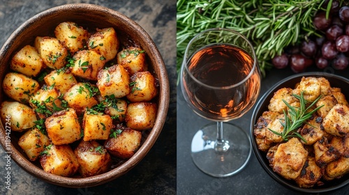 Delicious potato and meat dish served in a rustic bowl at a cozy dining table