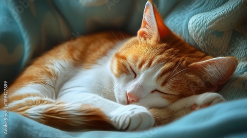 Cat peeks out from cozy blanket in a serene indoor setting during winter