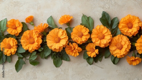 Bright orange flowers arranged in a beautiful display on a neutral background
