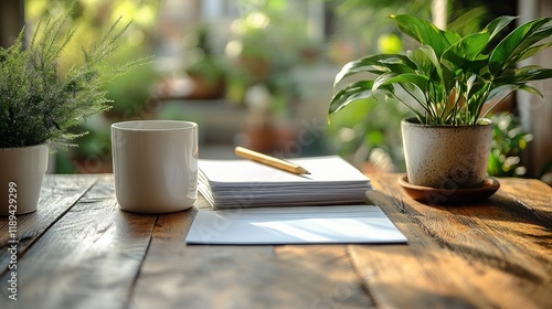 Colorful sticky notes stacked on a wooden table with a pencil placed on top
