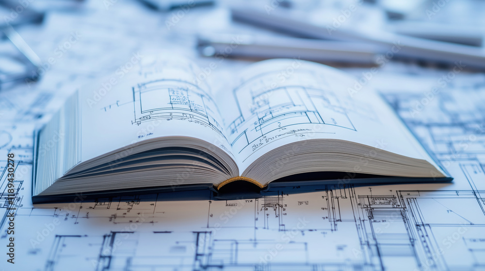 Book Symbol on a Library Architectural Blueprint Representing Knowledge and Innovative Reading Space Design Book Symbol on a Library Architectural Blueprint Representing Knowledge and Innovative Reading Space Design