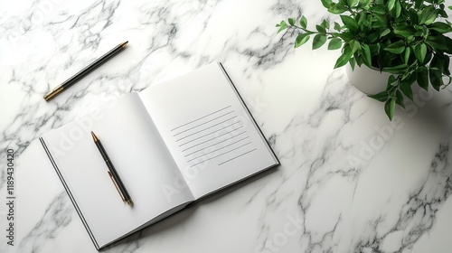 Planning and organizing on a wooden desk with a planner, stationery, and a plant
