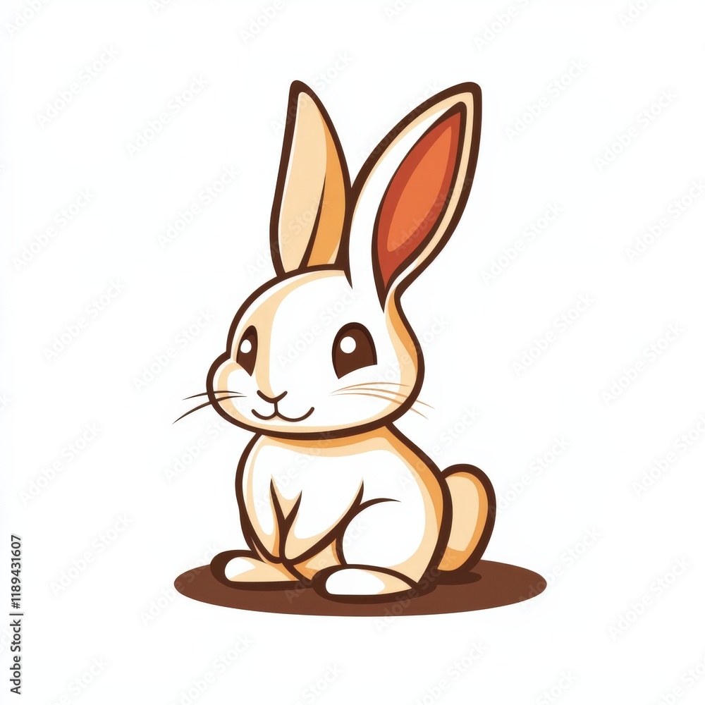Obraz premium a white cartoon rabbit with orange accents sitting on the ground
