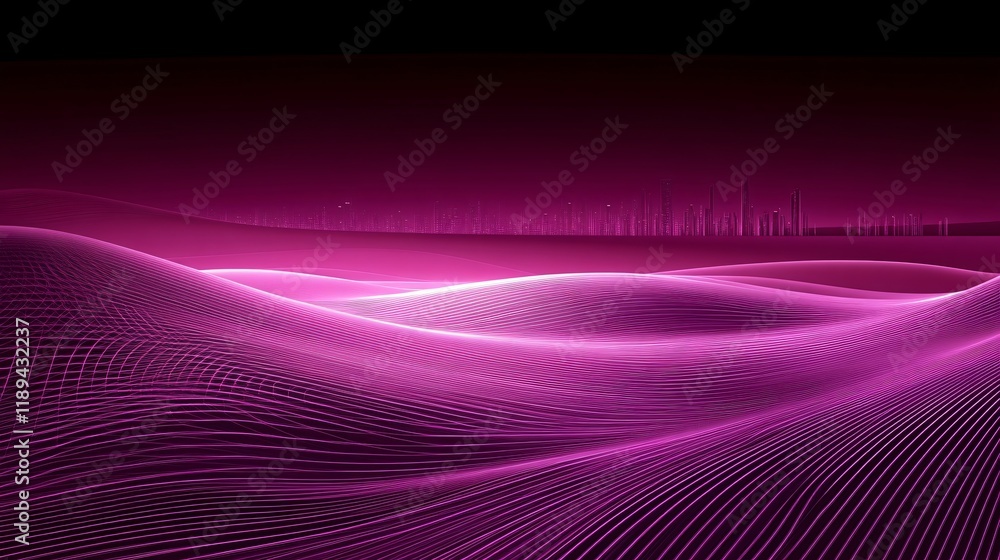 Abstract Purple Digital Landscape with City Skyline Abstract Purple Digital Landscape with City Skyline