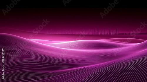 Abstract Purple Digital Landscape with City Skyline