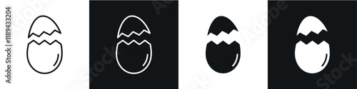 Broken egg icons vectors set in black. line and flat versions