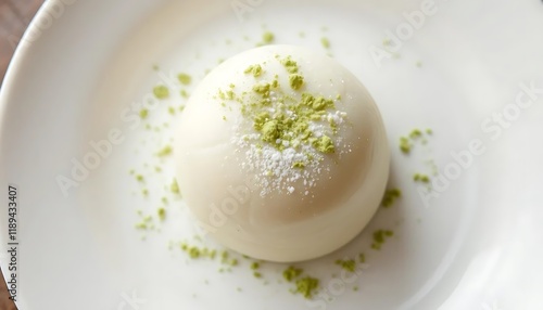 Fototapeta Naklejka Na Ścianę i Meble -  Creamy White Mousse Dessert: Elegant Matcha Garnish