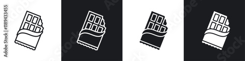 Chocolate icons vectors set in black. line and flat versions