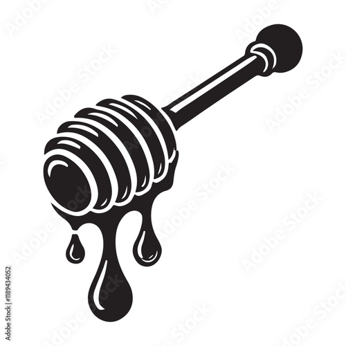 Honey Dripping Honey Dipper Silhouette Vector
